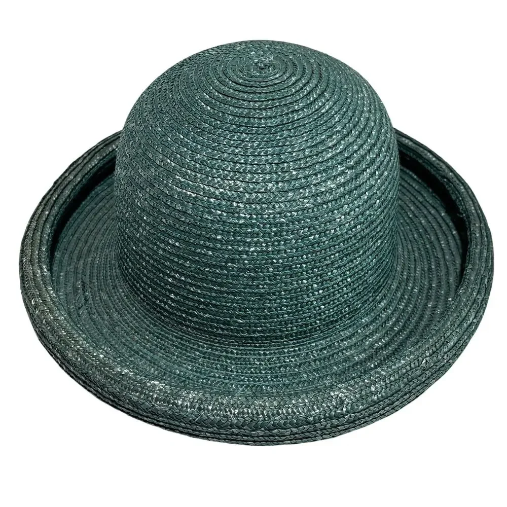 Vintage 90's Betmar straw hat rolled brim faded aqua blue sunhat cottagecore